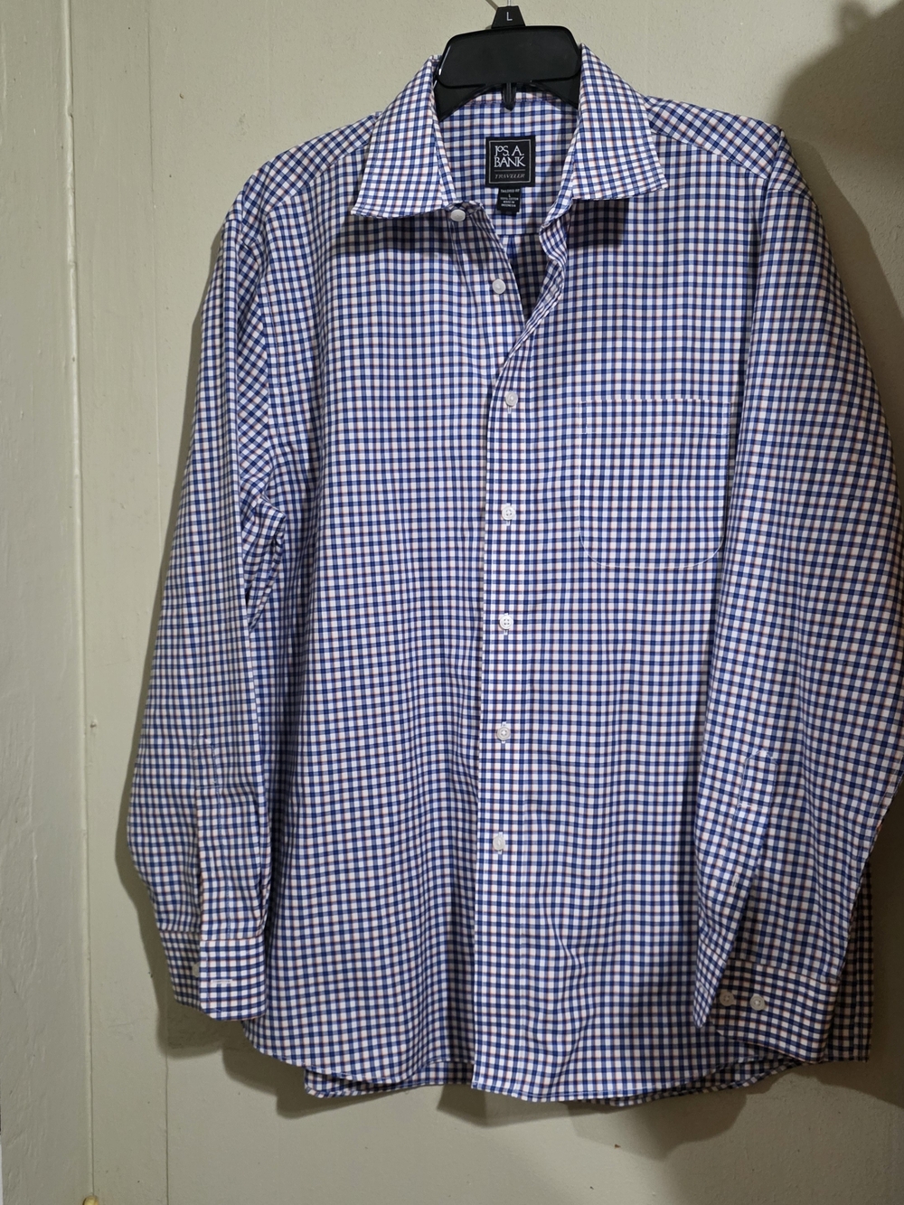 Jos. A. Bank Men's Blue and White Gingham Dress Shirt Used Size L